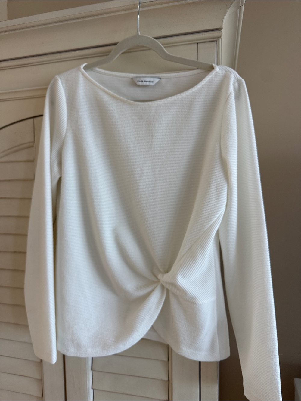 Club Monaco Cream Twist-Front Long Sleeve Top